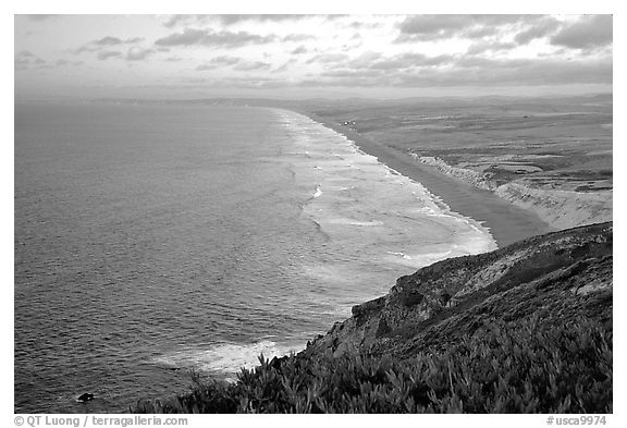 Point Reyes Beach, sunset. Point Reyes National Seashore, California, USA (black and white)