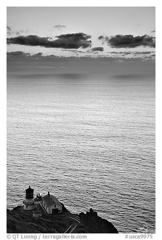 Point Reyes Lighthouse, sunset. Point Reyes National Seashore, California, USA (black and white)