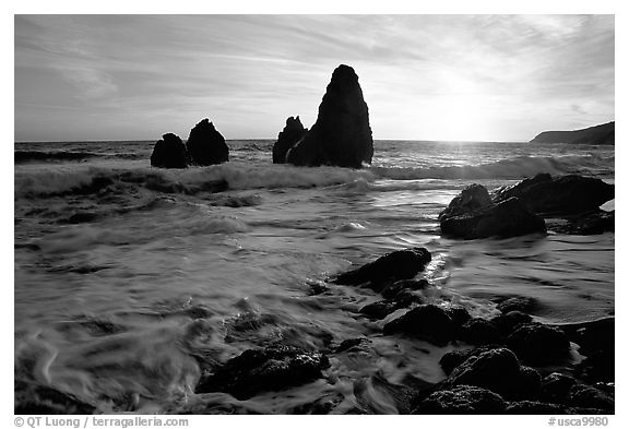 Seastacks, Rodeo Beach, Sunset. California, USA (black and white)