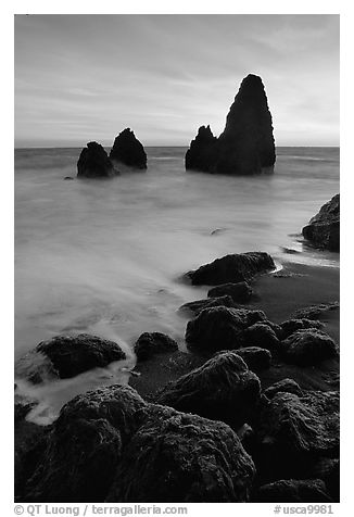 Seastacks, Rodeo Beach, Sunset. California, USA (black and white)