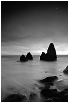 Seastacks, Rodeo Beach, Dusk. California, USA (black and white)