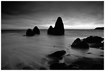 Seastacks, Rodeo Beach, Dusk. California, USA (black and white)