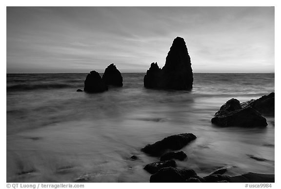 Seastacks, Rodeo Beach, Sunset. California, USA (black and white)