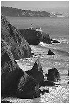 Cliffs and Point Bonita Lighthouse, late afternoon. California, USA (black and white)