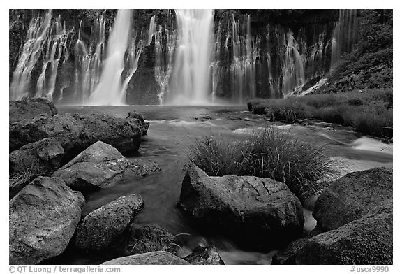 Burney Falls, McArthur-Burney Falls Memorial State Park, early morning. California, USA (black and white)