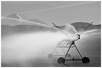 Irrigation machine and Mt Shasta. California, USA ( black and white)