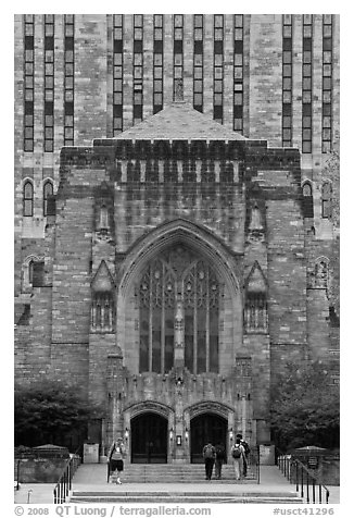Sterling Library in gothic style. Yale University, New Haven, Connecticut, USA (black and white)