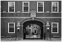 College entrance. Yale University, New Haven, Connecticut, USA (black and white)