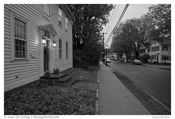Main street at dusk, Essex. Connecticut, USA (black and white)