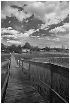 Wooden deck accross Oyster River, Old Saybrook. Connecticut, USA (black and white)