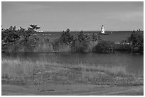 Pond and lighthouse, Old Saybrook. Connecticut, USA (black and white)