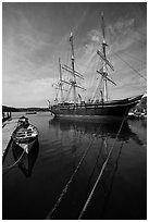 Charles W Morgan 1841 wooden whaleship. Mystic, Connecticut, USA ( black and white)