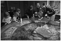 Touch pool exhibit, Mystic aquarium. Mystic, Connecticut, USA ( black and white)