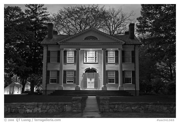Florence Griswold House at dusk, Old Lyme. Connecticut, USA (black and white)