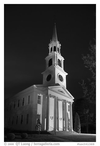 First Congregational Church (1665) at night, Old Lyme. Connecticut, USA (black and white)
