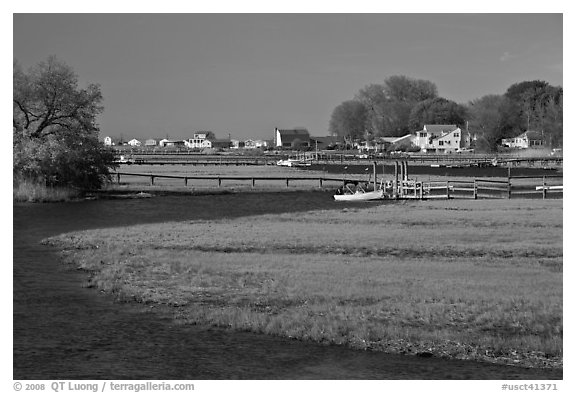 Oyster River, grasses, and houses, Old Saybrook. Connecticut, USA