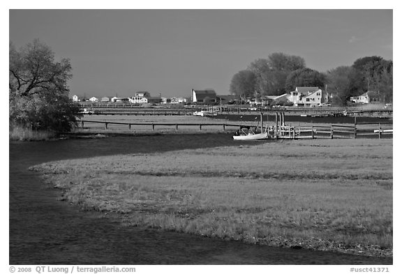 Oyster River, grasses, and houses, Old Saybrook. Connecticut, USA