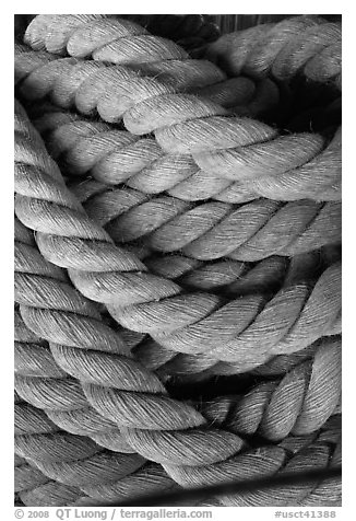Rope close-up. Mystic, Connecticut, USA (black and white)