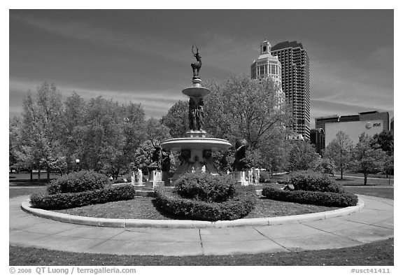 Fountain in Bushnell Park. Hartford, Connecticut, USA (black and white)