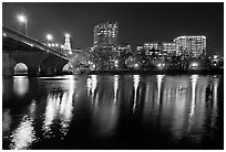 Night skyline and bridge over Connecticut River. Hartford, Connecticut, USA (black and white)