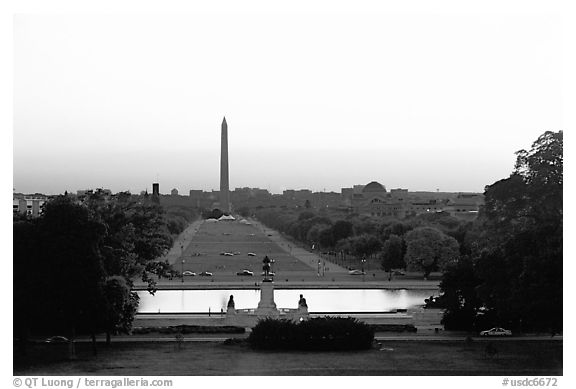 The National Mall and Washington monument seen from the Capitol, sunset. Washington DC, USA