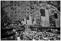 Historic hall with American flags. Washington DC, USA (black and white)