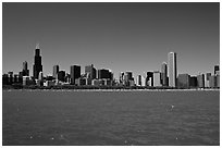 Skyline of the city above Lake Michigan, morning. Chicago, Illinois, USA (black and white)