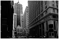 Chicago board of exchange amongst high rises buildings. Chicago, Illinois, USA (black and white)