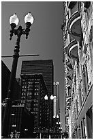 Lamp and buildings. Chicago, Illinois, USA (black and white)