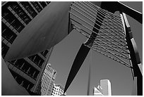 Modern sculpture and buildings. Chicago, Illinois, USA (black and white)