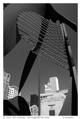 Public sculpture and buildings. Chicago, Illinois, USA (black and white)