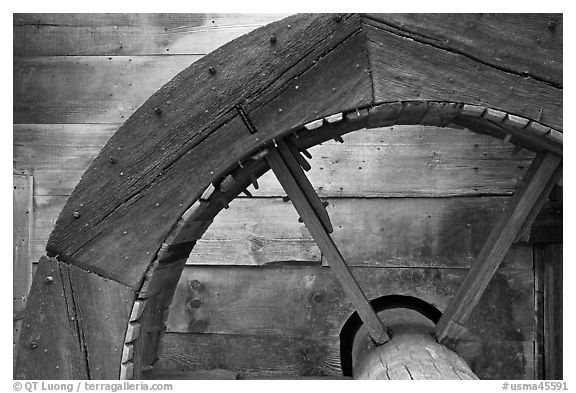 Close up of overshot wheel, Saugus Iron Works National Historic Site. Massachussets, USA (black and white)
