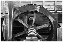 Close up of high breastshot wheel, Saugus Iron Works National Historic Site. Massachussets, USA (black and white)