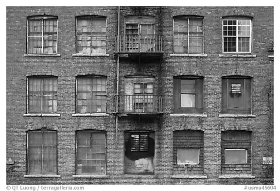 Brick facade of industrial building, Saugus. Massachussets, USA (black and white)