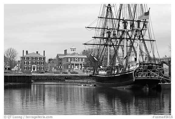 Sail ship and waterfront, Salem Maritime National Historic Site. Salem, Massachussets, USA