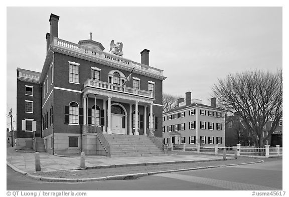 Custom House and Hawkes House, Salem Maritime National Historic Site. Salem, Massachussets, USA (black and white)