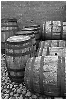 Barrels outside public stores, Salem Maritime National Historic Site. Salem, Massachussets, USA (black and white)