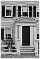 Entrance door, Hawkes House, Salem Maritime National Historic Site. Salem, Massachussets, USA (black and white)