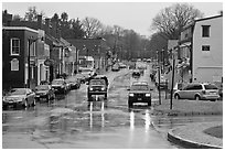 Main street in the rain, Concord. Massachussets, USA ( black and white)