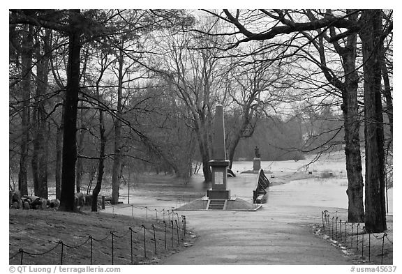 North Bridge, site of the Battle of Concord, Minute Man National Historical Park. Massachussets, USA (black and white)