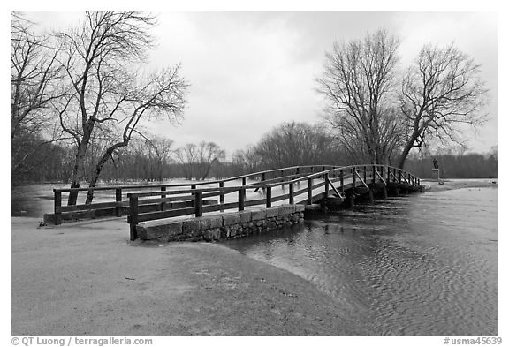 North Bridge over Concord River, Minute Man National Historical Park. Massachussets, USA (black and white)