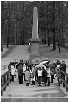 School children visiting North bridge, Minute Man National Historical Park. Massachussets, USA (black and white)