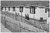 Row of boarded up cottages, Truro. Cape Cod, Massachussets, USA (black and white)