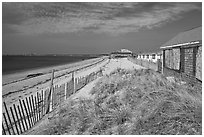 Cottages and beach, Truro. Cape Cod, Massachussets, USA (black and white)