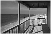 Porch and beach, Truro. Cape Cod, Massachussets, USA (black and white)