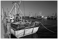 Commercial fishing boat, Provincetown. Cape Cod, Massachussets, USA ( black and white)