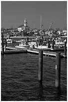 Harbor and church building, Provincetown. Cape Cod, Massachussets, USA (black and white)