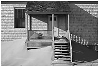 Porch and sands, Old Harbor life-saving station, Cape Cod National Seashore. Cape Cod, Massachussets, USA (black and white)