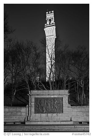 Pilgrim Monument by night, Provincetown. Cape Cod, Massachussets, USA (black and white)