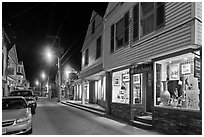 Art gallery and street by night, Provincetown. Cape Cod, Massachussets, USA ( black and white)